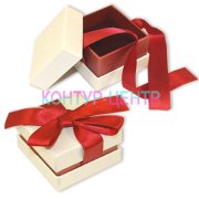 KKL-1 Коробочка ювелирная Крем с красной лентой под кольцо
