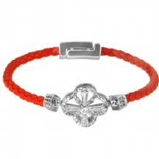 Браслет из кожи Красный цирконы