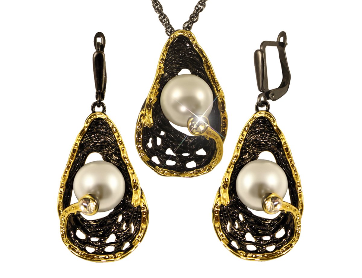 Комплект с жемчугом Black style Gold -  купить в интернет-магазине Белый Барс - фото