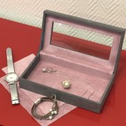 Шкатулка из розовой и серой элитной замши