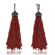 Серьги кисточки красные из бисера 