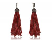Серьги кисточки красные из бисера 