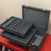 Шкатулка для украшений на заказ с вынимающимися секциями - темно-серая элитная замша