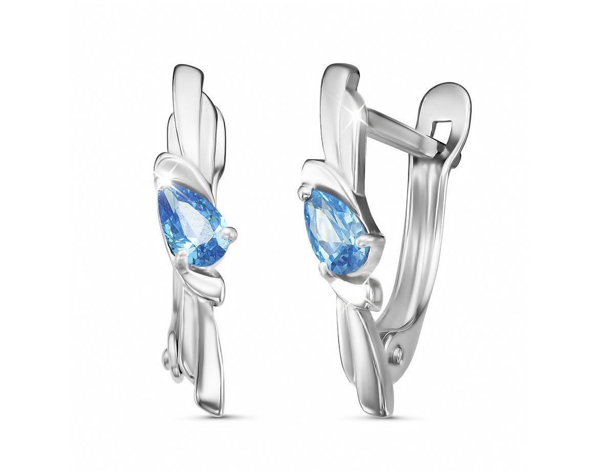 Серьги с голубым фианитом Blu -  купить в интернет-магазине Белый Барс - фото