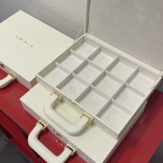Кейс с ручкой для украшений с логотипом - кожа слоновая кость и бежевая элитная замша