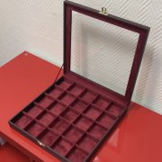 Планшеты со стеклянной крышкой для хранения украшений - бордовые элитная замша и кожа
