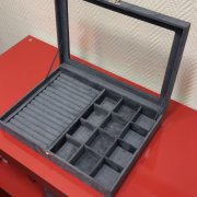 Комбинированный планшет для украшений со стеклянной крышкой - темно-серая элитная замша